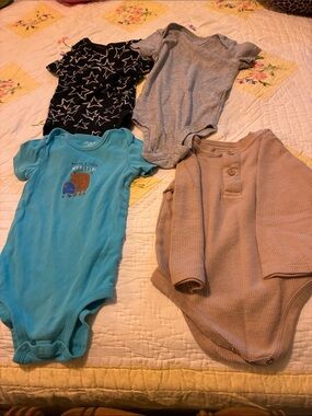 Baby One-Piece Bodysuit Set - Blue, Black, Gray, Tan